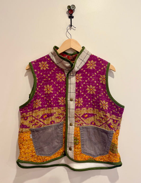 A Kantha quilted vest-medium