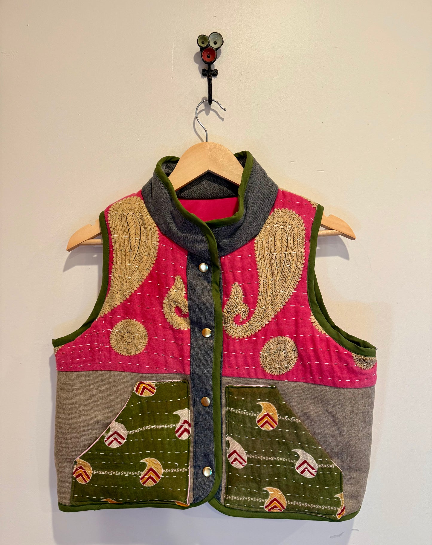 A Kantha quilted vest-extra small/small